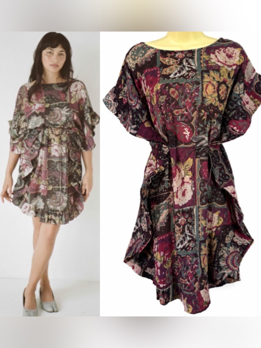 Dazed But Amazed Oversized Boho Tunic Dress Sz 0 (US 2-4) Cotton Gauze Floral